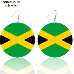 SOMEHOUR Jamaica Country Flag Print African Map Wooden Drop Earrings Trendy Loops Pendant Dangle Jewelry For Black Woman Gifts