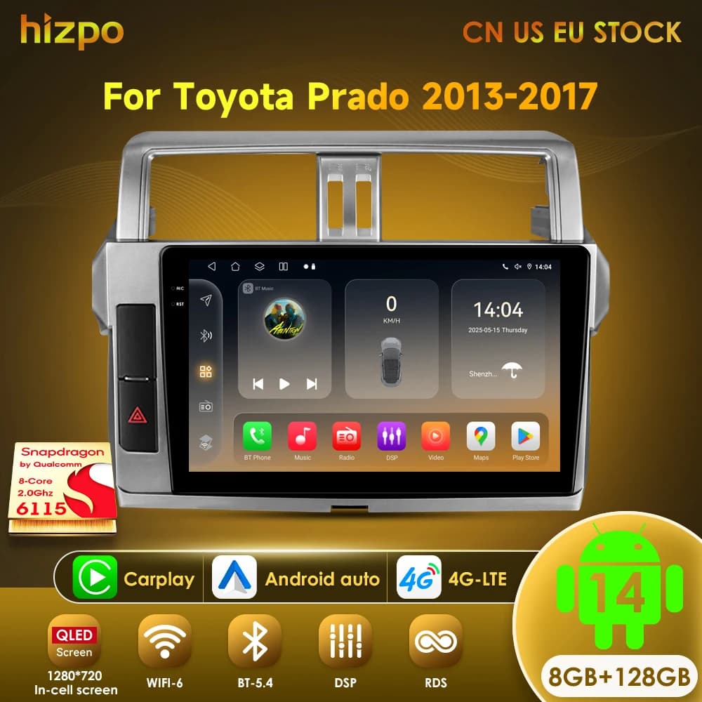 Hizpo AI Voice Car Radio Android Auto Multimedia For Toyota Land Cruiser Prado 150 2013-2017 4G Carplay Autoradio No 2din DVD