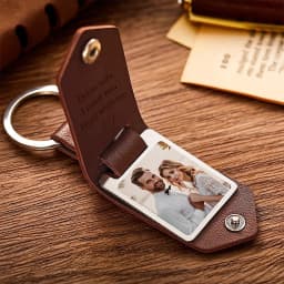 Customized Photo Leather Keychain Stainless Steel Personalized UV Color Printing Picture Jewelry Fashion Father Gifts Engraving