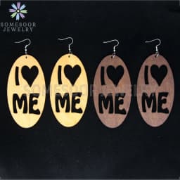 SOMESOOR Laser Cutting I Love Me Wooden Drop Earrings For Women Gifts Engraved Words Sayings Handmade Wood Craft Pendant Dangle