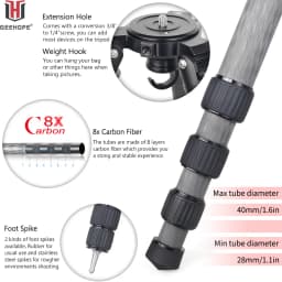 GEEHOPE B560C Professional Heavy Carbon Fiber Camera Tripod Super Stable Top Bird Watching Bracket 40mm Tube 30kg Max Load