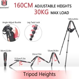 GEEHOPE B560C Professional Heavy Carbon Fiber Camera Tripod Super Stable Top Bird Watching Bracket 40mm Tube 30kg Max Load