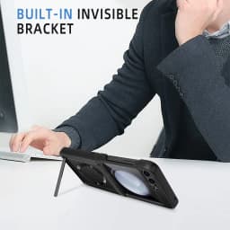 For Samsung Galaxy Z Flip 5 Leather Case with Invisible Bracket Magnetic Wireless Charging Folding Hinge Protection Cover