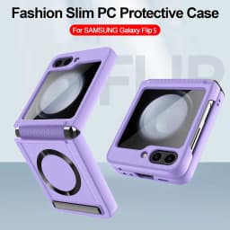 For Samsung Galaxy Z Flip 5 Leather Case with Invisible Bracket Magnetic Wireless Charging Folding Hinge Protection Cover