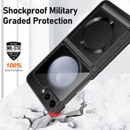 For Samsung Galaxy Z Flip 5 Leather Case with Invisible Bracket Magnetic Wireless Charging Folding Hinge Protection Cover