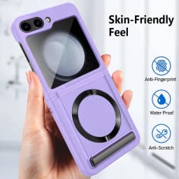 For Samsung Galaxy Z Flip 5 Leather Case with Invisible Bracket Magnetic Wireless Charging Folding Hinge Protection Cover
