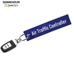 SOMEHOUR Air Traffic Controller Keychain Boths Sides Embroidery Key Holder Ring Jewelry Accessory Aviation Gifts Wholesale