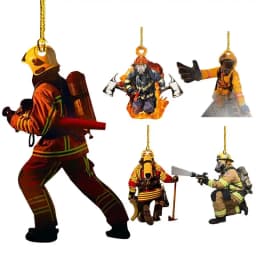 Acrylic Single-side Firefighter Pendant 1pc Hanging Fireman Christmas Tree Ornament Creative Car Rearview Mirror Pendant 8x10cm