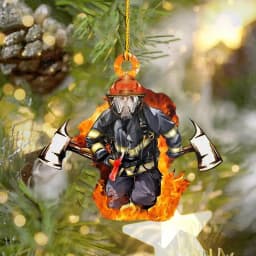 Acrylic Single-side Firefighter Pendant 1pc Hanging Fireman Christmas Tree Ornament Creative Car Rearview Mirror Pendant 8x10cm