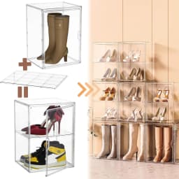 XL Stackable Clear Display Case with Magnetic Door, Handbags Organizer, Dustproof Storage Box for Book, Figures, Boots, Cosmetic