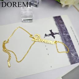 DOREMI Custom Name Thin Chain Bracelet Finger Chain Letters Ring Bracelet Girls Kids Jewelry Set Friendship Girls Bracelet
