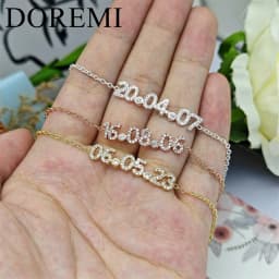 DOREMI Full Crystal 6MM Number Zircon Date Bracelet with Birthstone Initial Name Custom Jewelry Bracelet Women Girls Gift