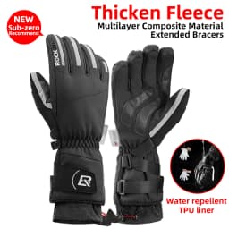ROCKBROS Winter Gloves Motorcycle Waterproof Fleece Thermal Gloves Snowboard Snowmobile Gloves Men Women Snow Cycling Gloves