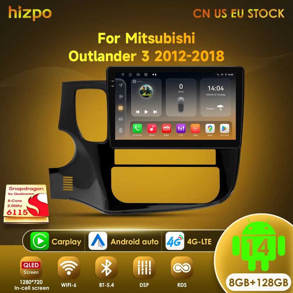 Hizpo Octa Core 6115 Wireless CarPlay Android Auto Radio For Mitsubishi Outlander 3 2012-2018 4G Car Multimedia GPS 2Din BT