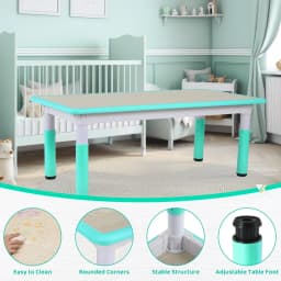 Homfa Rectangle Kids Table with 6 Chairs Set, Height Adjustable Toddler Multi Activity Table Set, Arts&Crafts Desk for 2-10 old