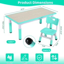 Homfa Rectangle Kids Table with 6 Chairs Set, Height Adjustable Toddler Multi Activity Table Set, Arts&Crafts Desk for 2-10 old