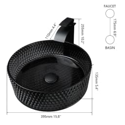 ZAPPO Black Bathroom Vessel Sink Crystal Glass Vessel Sink Faucet Tap Combo Countertop Sink for Bathroom Hotel Deck Mount Sinks