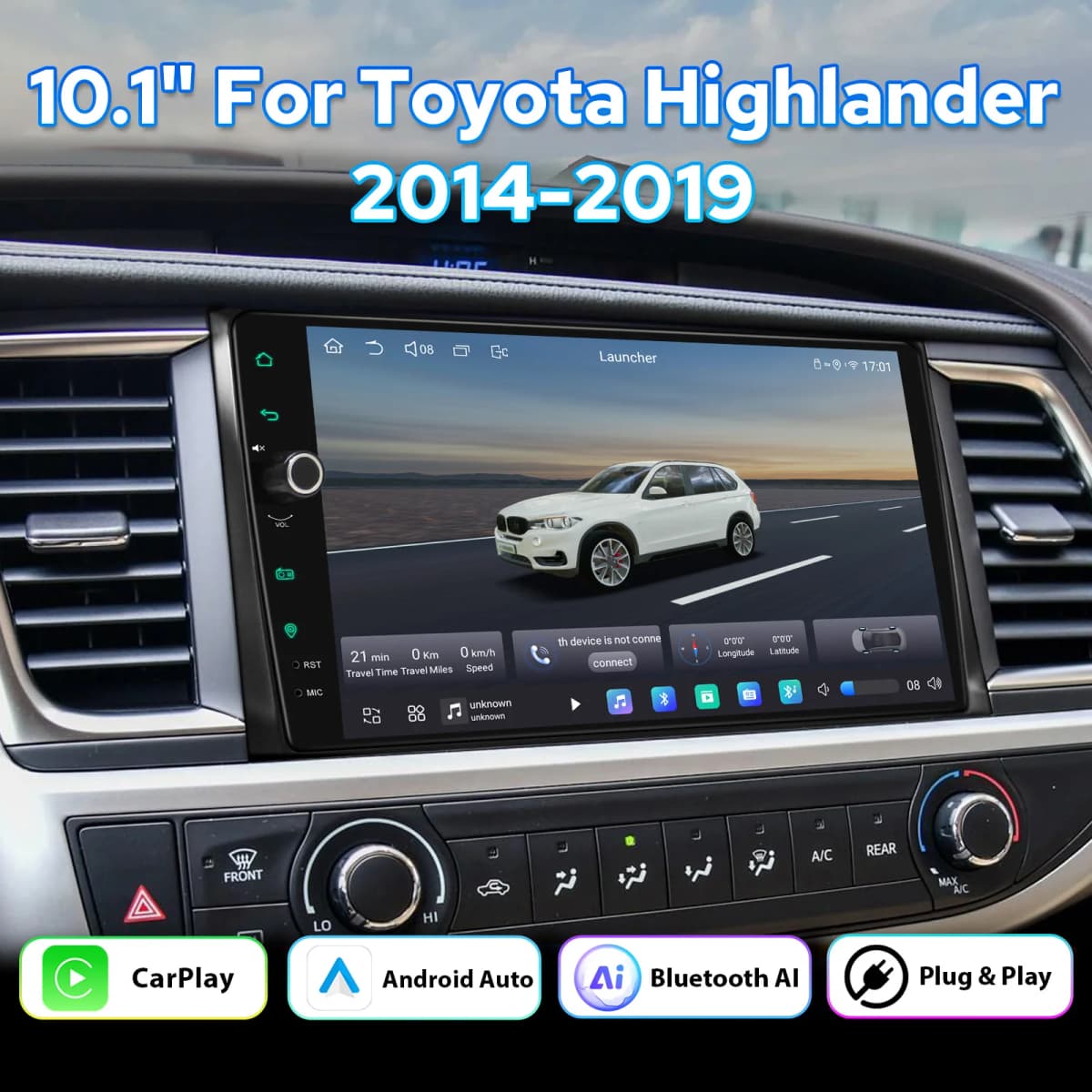 JOYING 10.1" Android Car Stereo for Toyota Highlander Kluger 2014-2019 Wireless CarPlay Android Auto GPS Navigation Head Unit