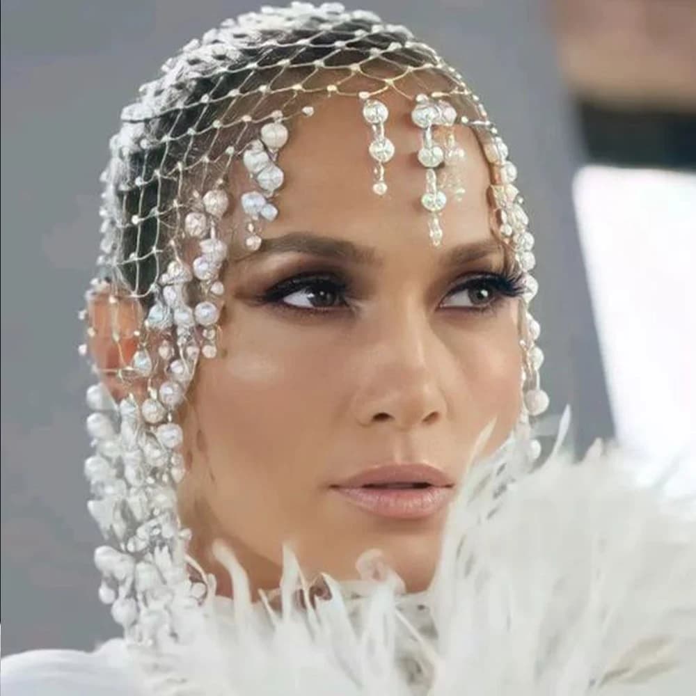 Stonefans Wedding Pearl Tassel Hair Accessories Wedding Hairband Handmade Hollowed Mesh Headpiece Head Chain Head Cap 2024 Gifts