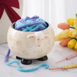 Cute Sheep Ceramic Yarn Bowl Knitting Yarns Ball Storage Holder For Needlecrafts Crocheting Home Sewing Organizer Decoration