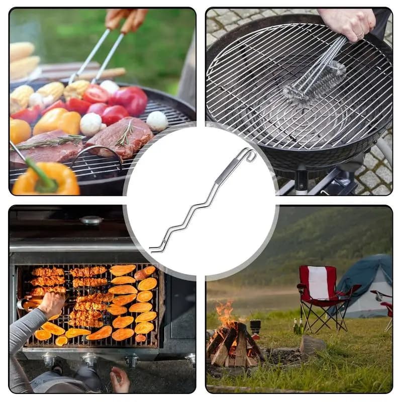 Picnic Meat Fork Stainless Steel Cooking Fork with Hook Non-Slip Handle Multi-Function Kitchen Gadget for Meat Barbecue Grilling
