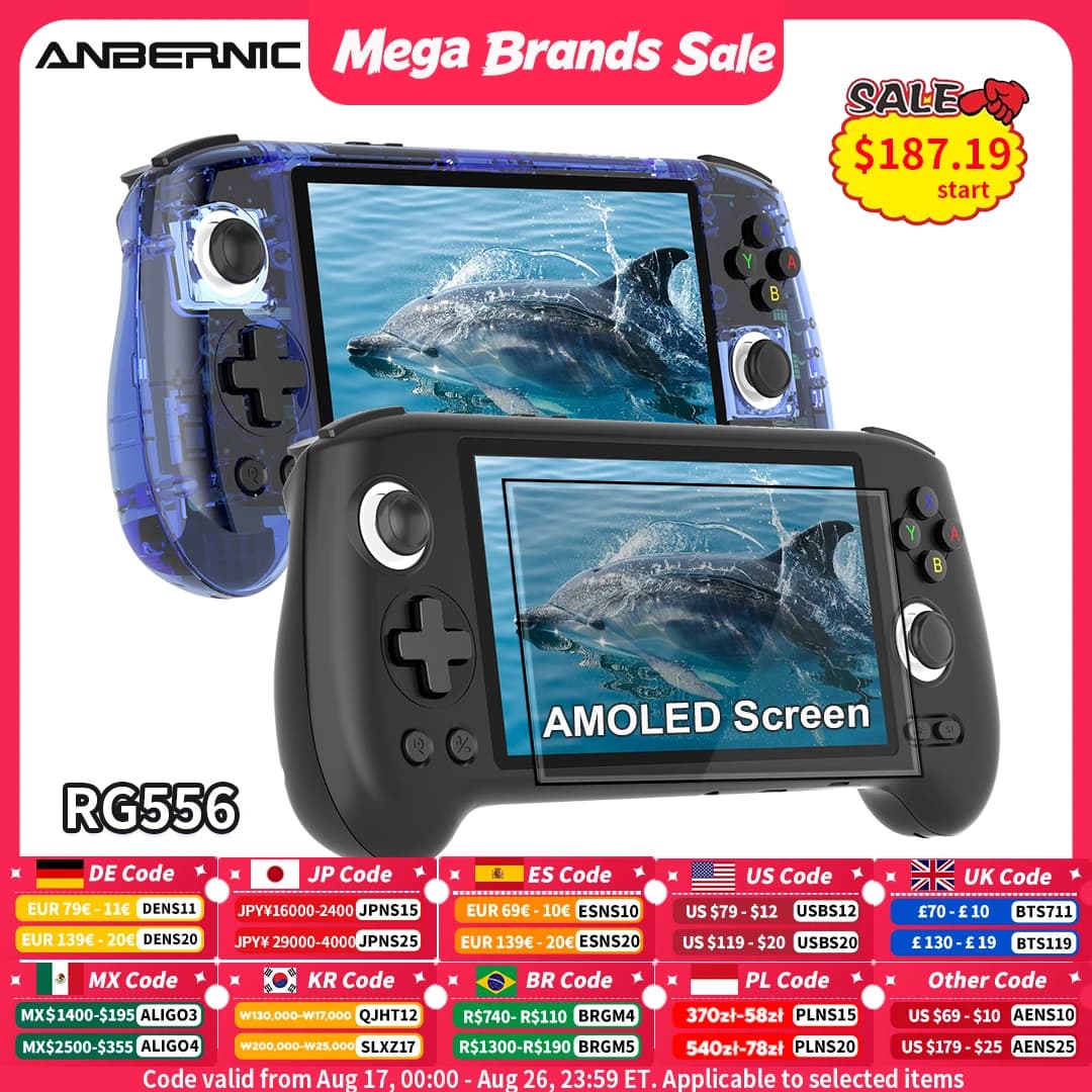 Anbernic RG556 Handheld Game Console Unisoc T820 Android 13 5.48 inch AMOLED Screen 5500mAh WIFI Bluetooth Retro Video Players