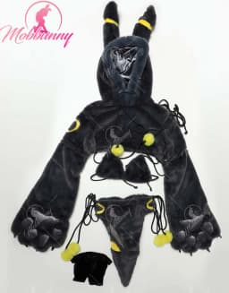 Mobbunny PM Derivative Furry Paw Women's Sexy Lingerie Kawaii Plush Homewear Paw Gloves Hoodie Top and Bra Panty with Stockings