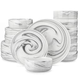MALACASA Luna Series 24-Piece Marble Porcelain Dinnerware Set with 8 Pcs Dinner/Dessert Plates, Bowl Tableware Set Service for 4