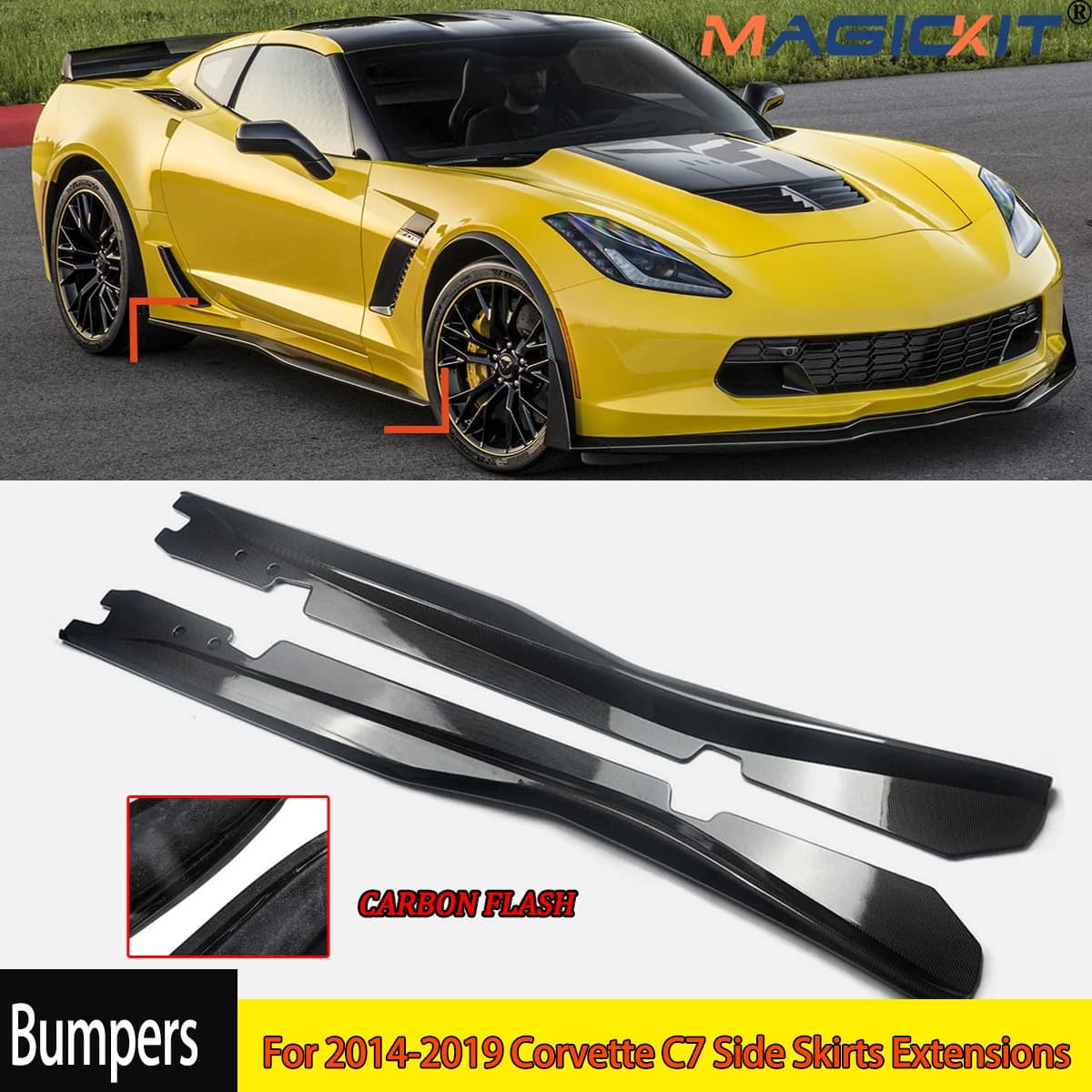 CARBON FLASH PAINTED For 2014-2019 Corvette C7 Side Skirts Extensions Z06 Style