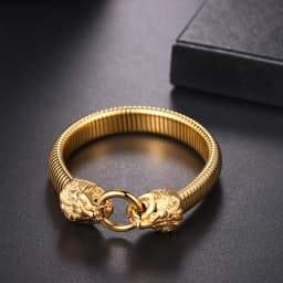 BONISKISS Men's Lion Head Bracelet Stainless Steel Gold Elastic Clasp Bracelet Adjustable Men's Fashion Jewelry Gift