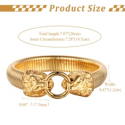 BONISKISS Men's Lion Head Bracelet Stainless Steel Gold Elastic Clasp Bracelet Adjustable Men's Fashion Jewelry Gift