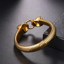 BONISKISS Men's Lion Head Bracelet Stainless Steel Gold Elastic Clasp Bracelet Adjustable Men's Fashion Jewelry Gift