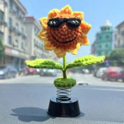 Car Dashboard Decorations Crochet Sunflower Frog Duck Bobblehead Car Decorations Animated Bobble Dancer Car Decor Aesthetic
