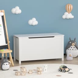 Toys Organizer Box Storage Ages 2+ Safety Hinged Lid Kids Wooden Toy Box Storage Toys Organizer
