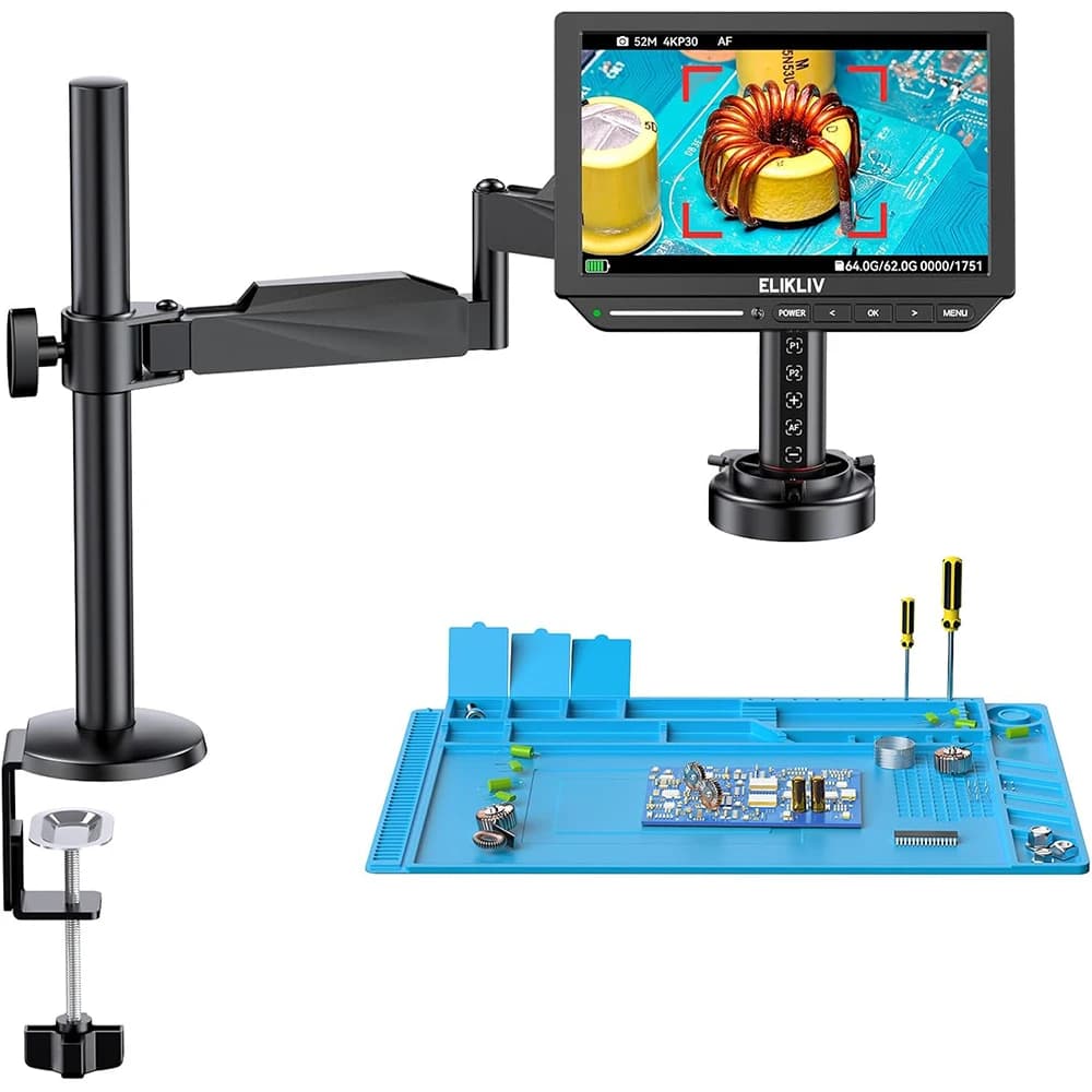 Elikliv EM4K-AF Flex 10.1'' Autofocus Digital Microscope 4K Soldering Microscopio for Electronics 2000X HDMI Microscope with Arm
