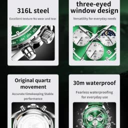 OLEVS Original Watch for Men Multifunction Chronograph Waterproof Moon Phase Auto Date Male Hand Clock 2024 NEW Wristwatch Man