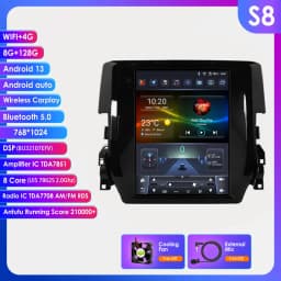 Hizpo 9.7" Car Stereo Radio for Honda Civic 2015 - 2020 Multimedia Player Navigation GPS 2 Din 4G Audio Tesla Style Carplay DSP