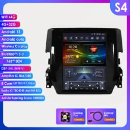 Hizpo 9.7" Car Stereo Radio for Honda Civic 2015 - 2020 Multimedia Player Navigation GPS 2 Din 4G Audio Tesla Style Carplay DSP