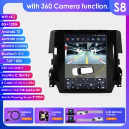 Hizpo 9.7" Car Stereo Radio for Honda Civic 2015 - 2020 Multimedia Player Navigation GPS 2 Din 4G Audio Tesla Style Carplay DSP
