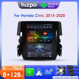 Hizpo 9.7" Car Stereo Radio for Honda Civic 2015 - 2020 Multimedia Player Navigation GPS 2 Din 4G Audio Tesla Style Carplay DSP