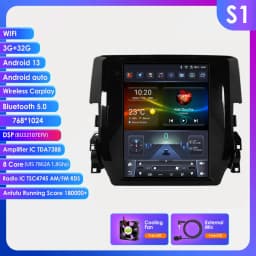 Hizpo 9.7" Car Stereo Radio for Honda Civic 2015 - 2020 Multimedia Player Navigation GPS 2 Din 4G Audio Tesla Style Carplay DSP