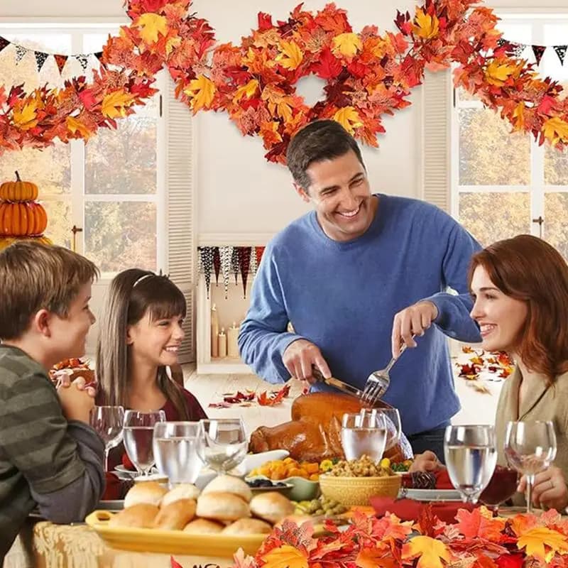Thanksgiving Garlands 2PCS Artificial Fall Garland Maple Leaves 5.7ft Decorative Autumn Garland For Fireplace Door Frame Doorway