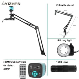 48MP 1080P Articulated Arm Microscope 4K 2K HDMI/USB/VGA/Type-C Digital Microscope Camera 1-150X Lens 5-100cm Work For Soldering