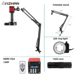 48MP 1080P Articulated Arm Microscope 4K 2K HDMI/USB/VGA/Type-C Digital Microscope Camera 1-150X Lens 5-100cm Work For Soldering