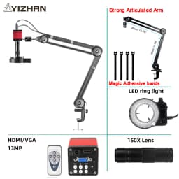 48MP 1080P Articulated Arm Microscope 4K 2K HDMI/USB/VGA/Type-C Digital Microscope Camera 1-150X Lens 5-100cm Work For Soldering