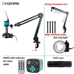 48MP 1080P Articulated Arm Microscope 4K 2K HDMI/USB/VGA/Type-C Digital Microscope Camera 1-150X Lens 5-100cm Work For Soldering