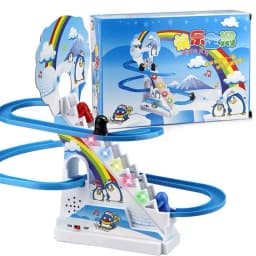 Parent-Child Interaction Puzzle Kids Toy Penguin Slide Electric Railcar With Music Fun Penguin Climbing Stairs Toys For Children
