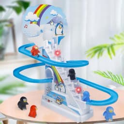 Parent-Child Interaction Puzzle Kids Toy Penguin Slide Electric Railcar With Music Fun Penguin Climbing Stairs Toys For Children