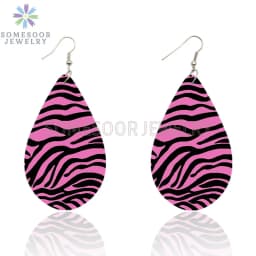 SOMESOOR Vintage Zebra Pattern Print African Wooden Drop Earrings Teardrop Round Geometric Pendant Dangle Jewelry For Women Gift