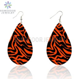 SOMESOOR Vintage Zebra Pattern Print African Wooden Drop Earrings Teardrop Round Geometric Pendant Dangle Jewelry For Women Gift